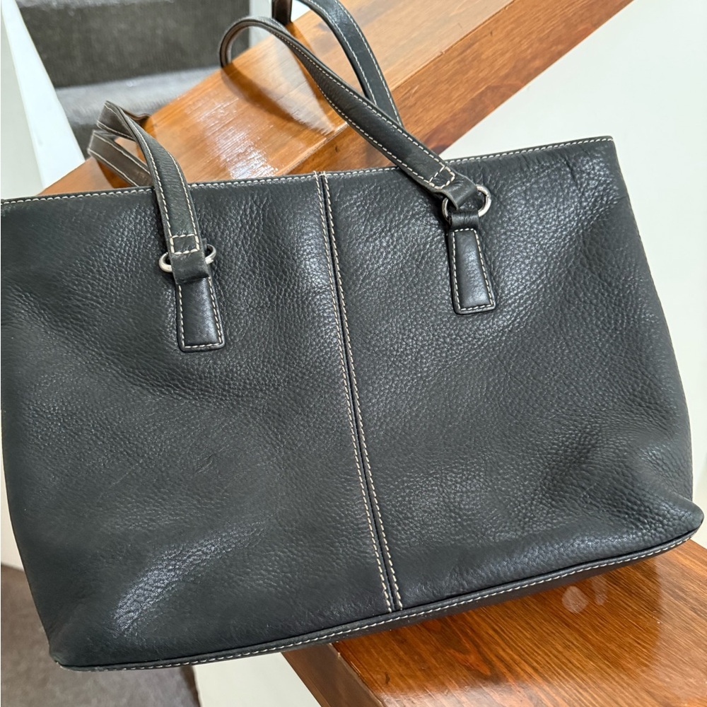 Vintage Fossil Black Leather Tote Bag